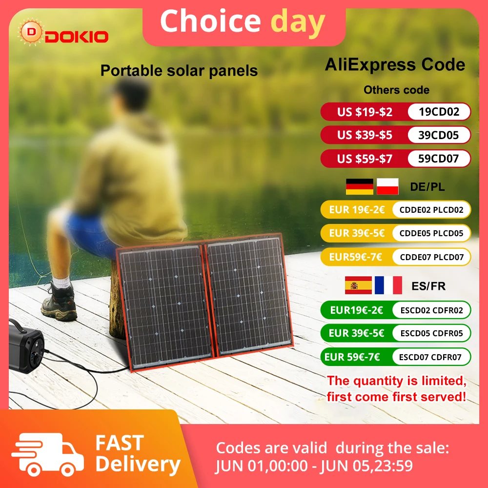 Dokio 18V 100W flexibles faltbares Solarpanel 12V Controller tragbares Solarpanel für