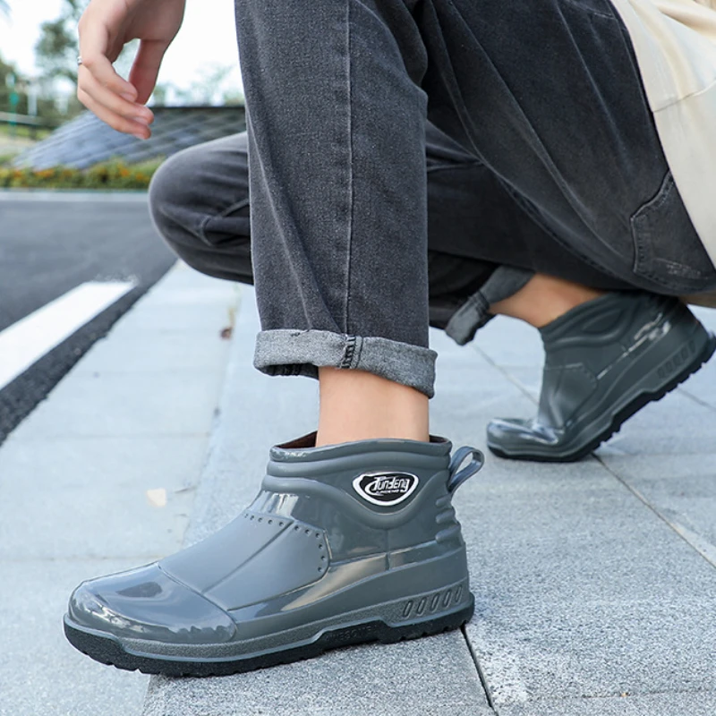 Botas de borracha impermeáveis masculinas, sapatos de chuva para pesca, galochas de tornozelo do marido, trabalho e segurança, à prova de óleo, sapatos de cozinha antiderrapantes, homem