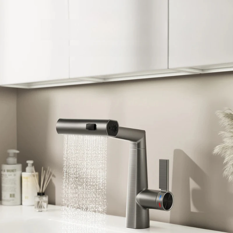 

Brass Pull-Out Faucet with Retractable Spray, 360° Swivel Touchless Sensor Basin Tap, Durable Bathroom Vanity Mixer