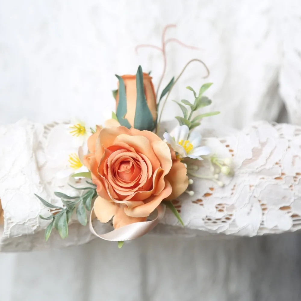 Kunstmatige Boutonnières Bloemen Roos Handgemaakte Pols Corsage Bruid Bruidsmeisje Zijde Bruidegom Borstbloem Bruiloft Accessoires