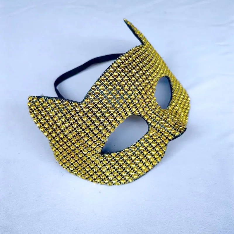 Sexy Women Cat Ear Masks Cosplay Halloween Party Mardi Gras Costume Props Girls Bling Cute Animal Golden Silvery Gray Half Masks