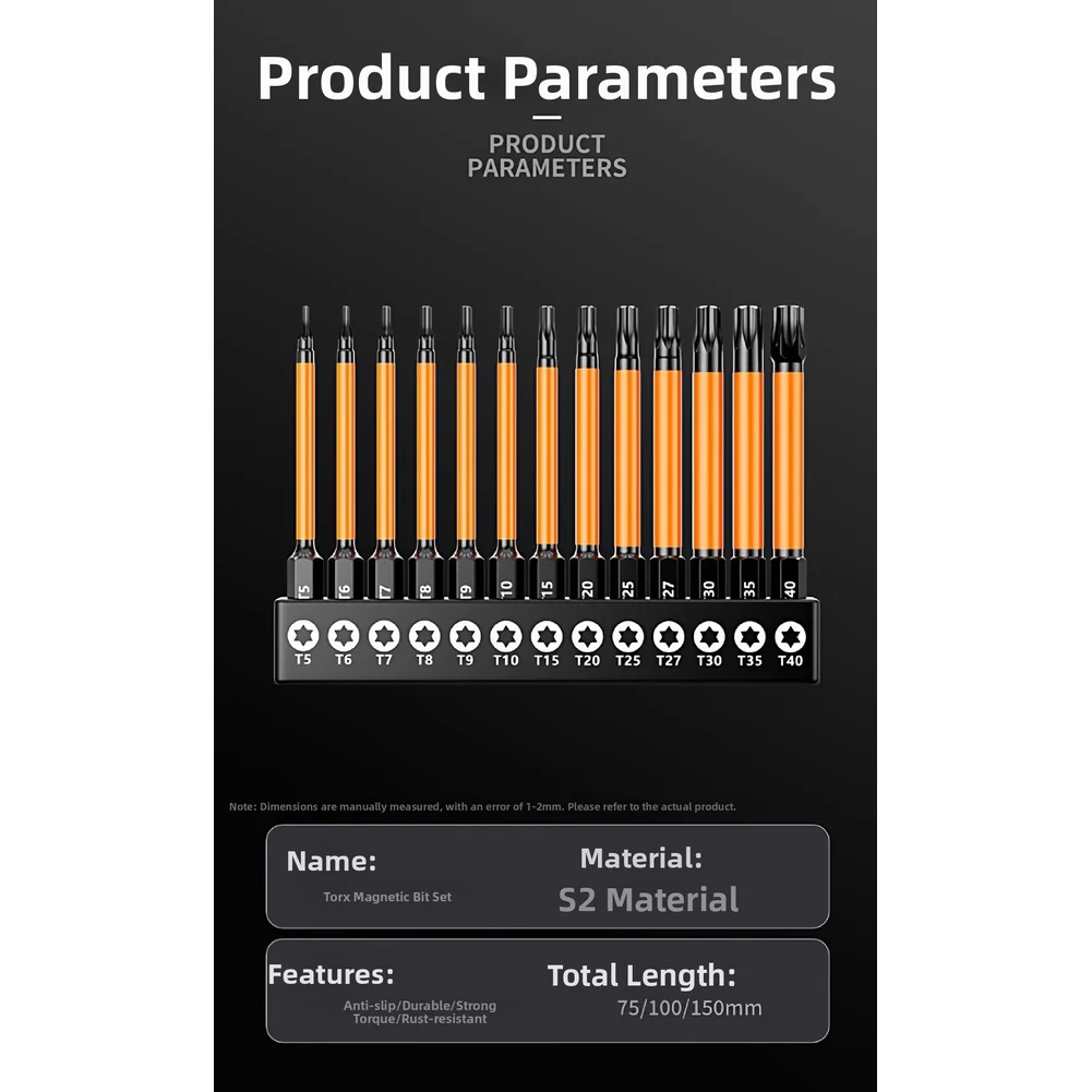 

26 шт. магнитная отвертка 75 мм 100 мм 150 мм 1/4 дюйма с шестигранным хвостовиком, защитная бита с разъемом сливы T5-T40