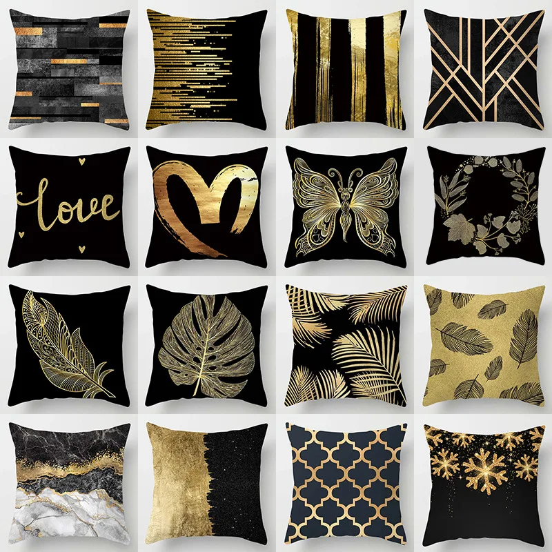 

1Pc Black Gold Printing Pillowcase Peach Skin Soft Throw Pillow Cushion Cover Car Home Decor Decoration Sofa Bed Pillowcase