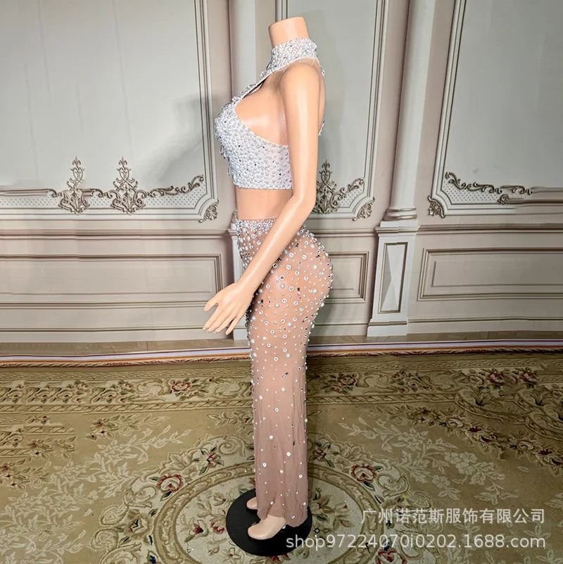 فستان فرنسي أنيق مزين باللؤلؤ الماسي عالي الشفاف لحفلات الكوكتيل وحفلات السهرة والولائم المضيفة فستان Abendkleid #3