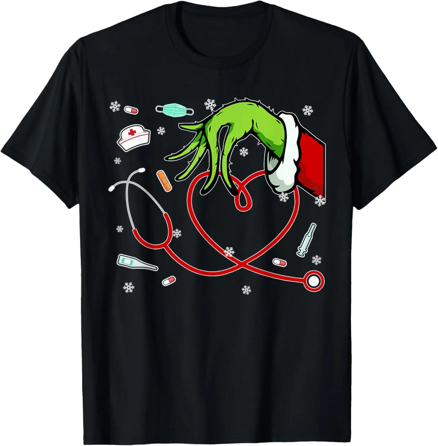 

Christmas Xmas Heart RN CNA ICU Scurb Nurse Doctor Men Women T-Shirt