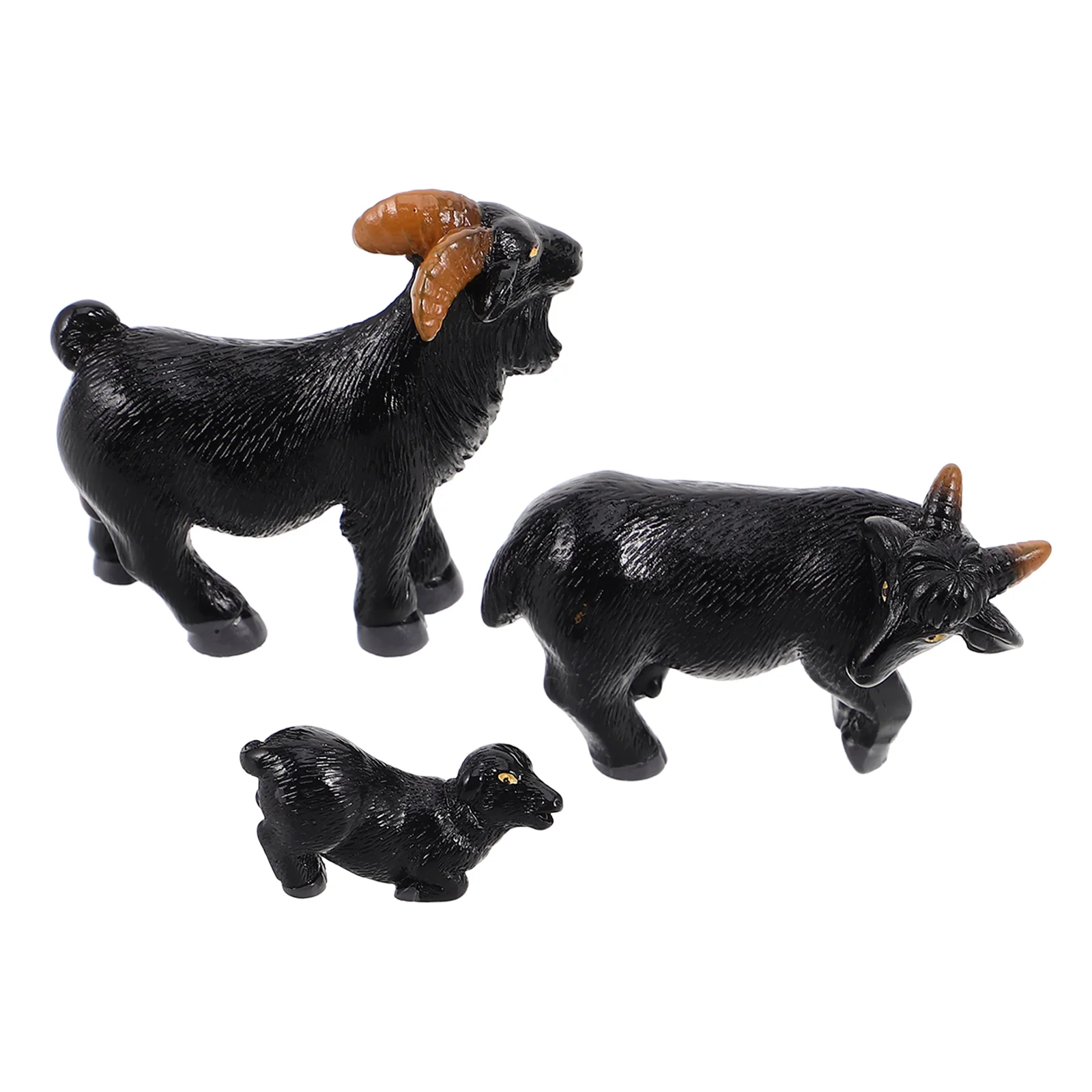 

3pcs Black Miniature Goat Models Sheep Decorations Cute Tiny Resin Sheep And Lamb Figurines For Realistic Plush Farm Animal