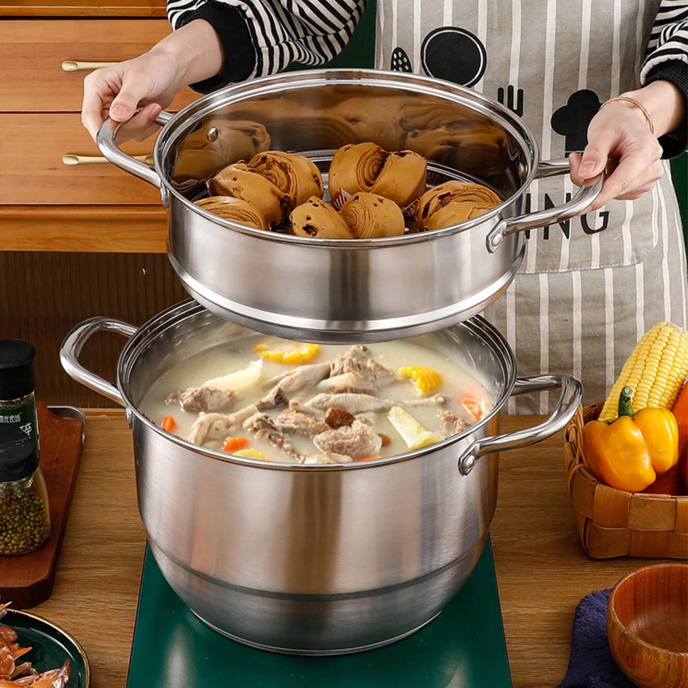 

Steaming Pot 11inch 3 Tier Stainless Steel with Lid & Handle Cookware Pot Thick Food Steamer for Vegetable Dumpling Stock