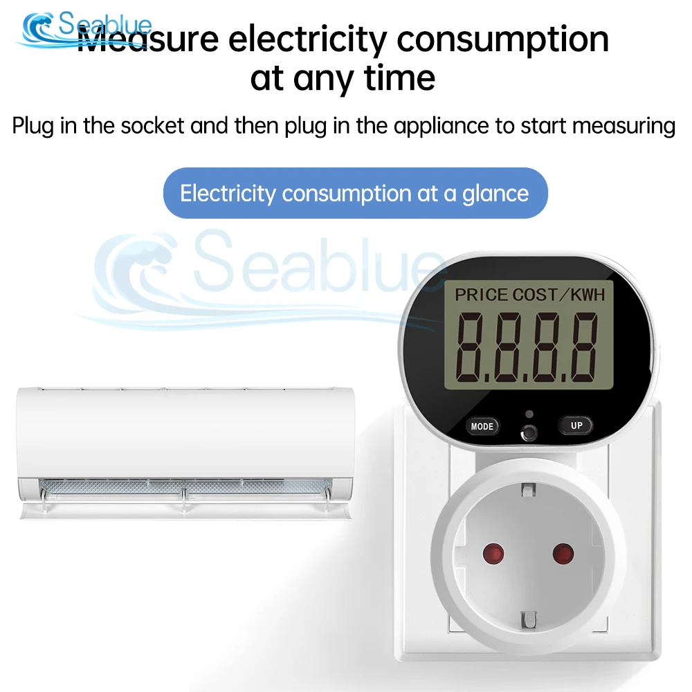 AC 230V 16A Rotatable Power Meter LCD Digital Display Electricity Consumption Meter Monitor Voltmeter Energy Cost Meter Socket