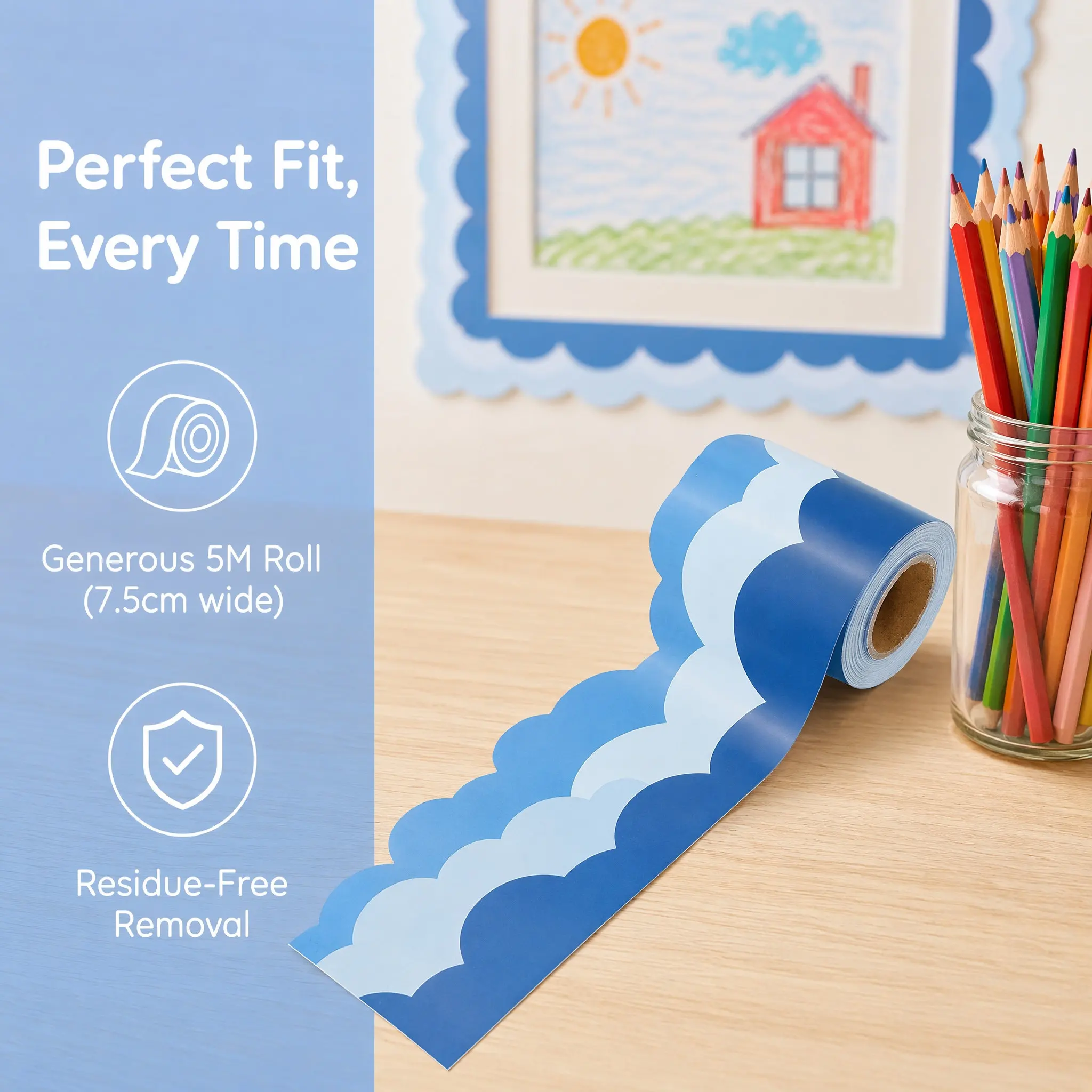 1 Roll Rolled Cloud Border Decal for Classroom Bulletin Board Blackboard Wall Decor Shaped Border Sticker Easy
