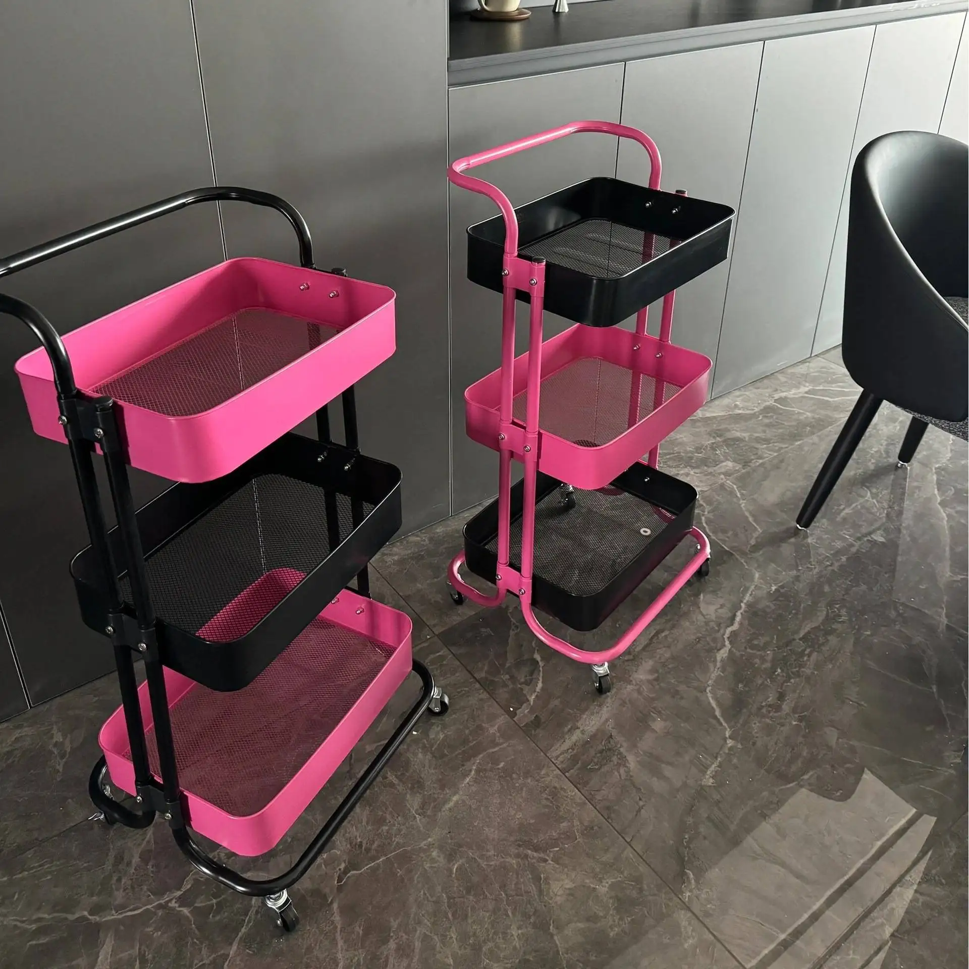 Carrinho de Armazenamento Móvel Multifuncional em Aço Carbono para Quarto e Cozinha, Carrinho de Compras Portátil de Várias Camadas para Banheiro e Do