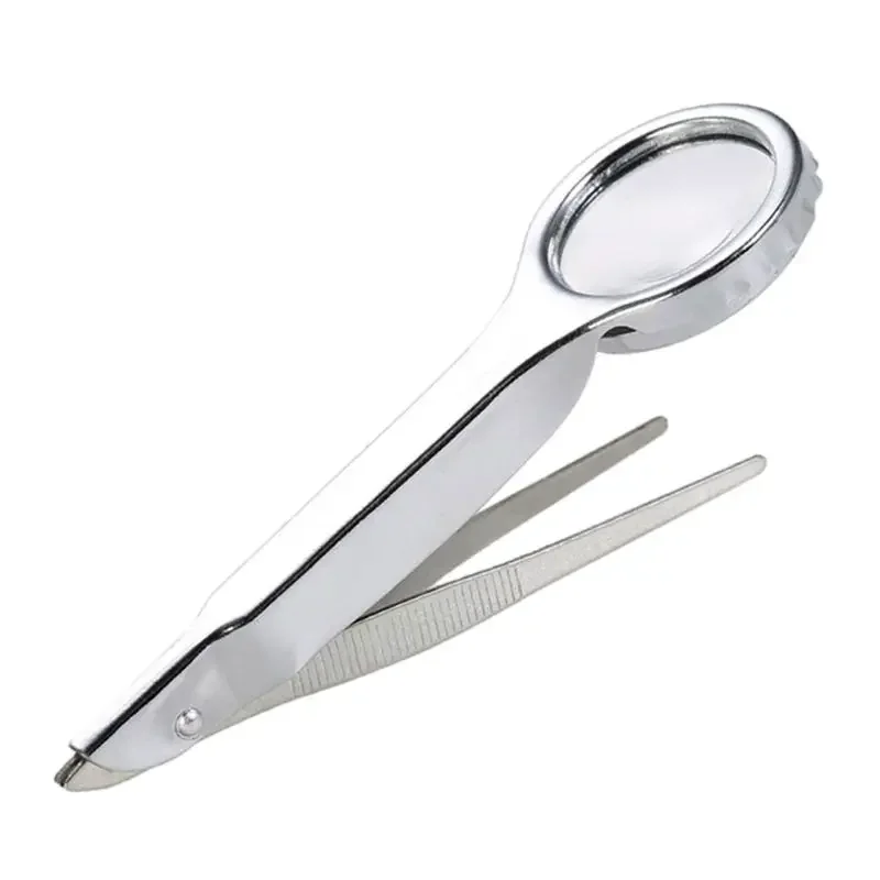 10X Handheld Tweezers Magnifying Glass Portable Stainless Steel Magnifier Precision Tweezers Loupe Optical Magnifier