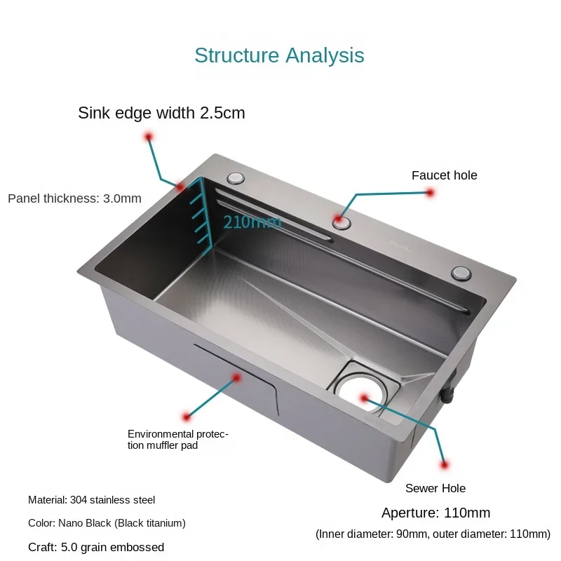 3D Rice Grain Stainless Steel Sink SUS304 Embossed Vegetable Wash Basin Kitchen Titanium DishwashingPool Rainy Large Single Slot