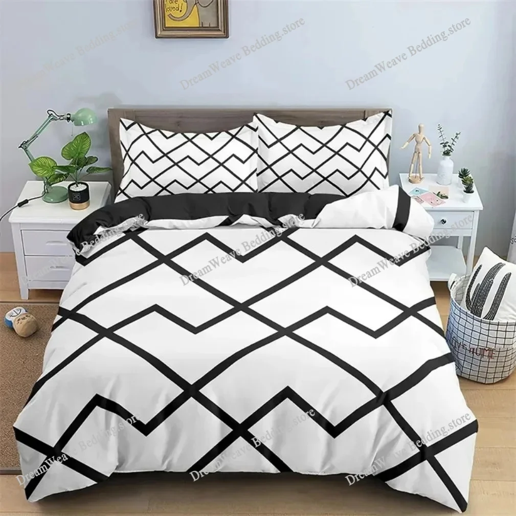 

New Simple Modern Geometric Bedding Set, Geometric Trapezoid Printed Duvet Cover,Single Double Bed Quilt Cover and Pillowcase