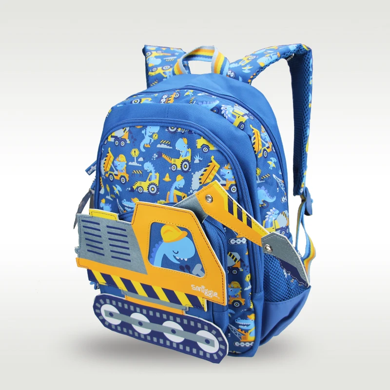 Mochila Infantil, Mochila Escolar Azul para Carro de Construção, Smiggle Australiano, Original, Menino, 4-7 anos, 14"