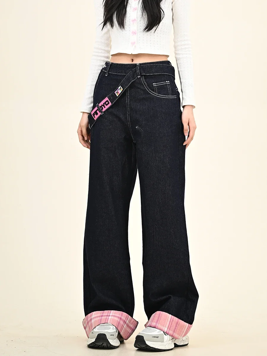 

Removable Belt Flanged Jeans Women's 2024 Autumn New Loose Bf High Street