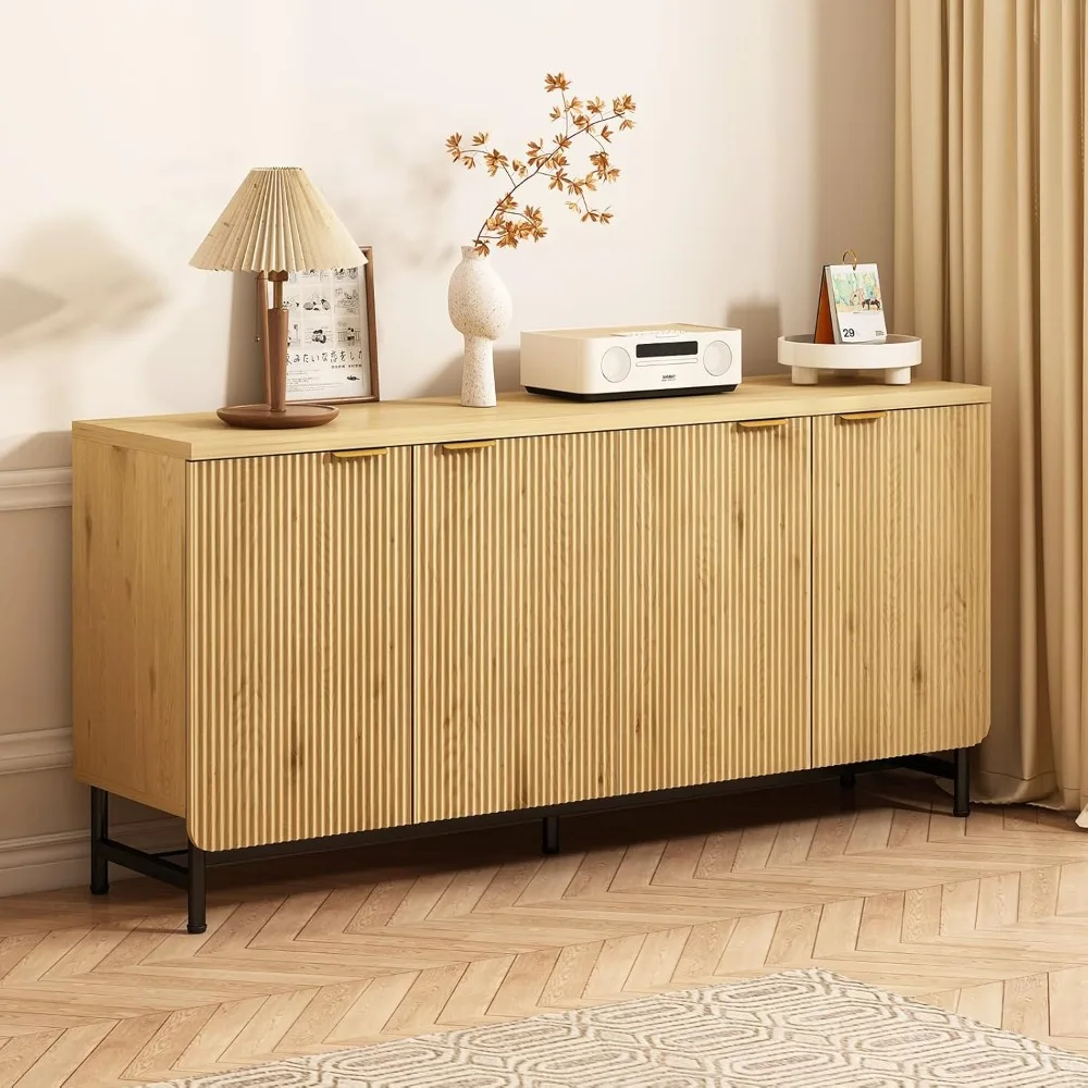 زينة تخزين كبيرة مع 4 أبواب وأرفف مشقوقة، مناسبة للاستخدام كحامل تلفزيون خشبي #1