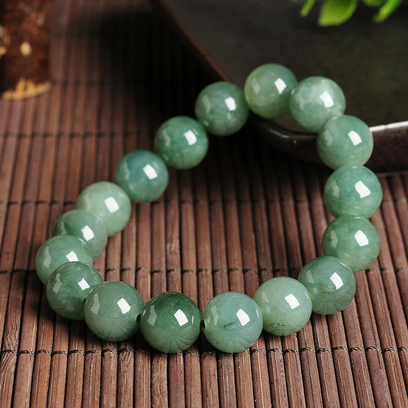 Natural oil green jadeite for men and women, 10mm round bead bracelet, single-loop jade jewelry