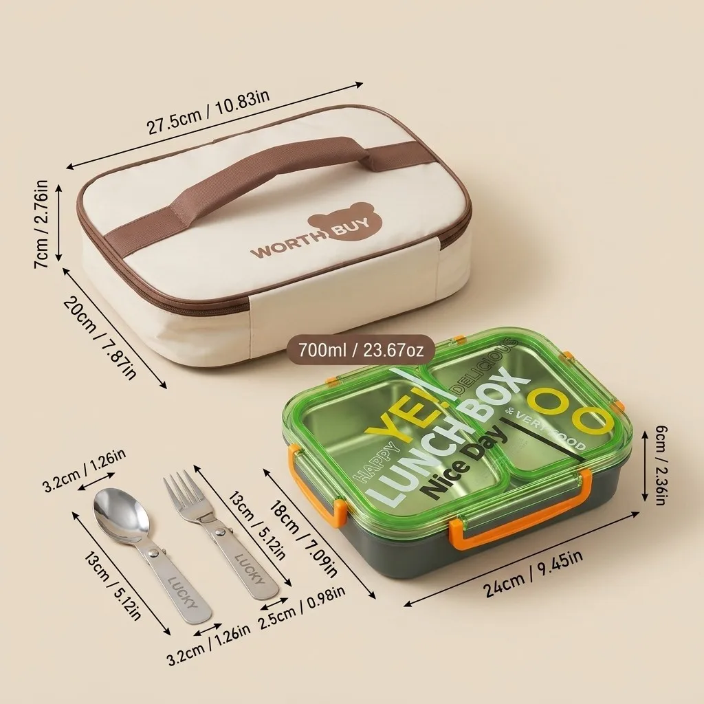 Microgolfbestendige 304 roestvrijstalen lunchbox met 2/3 compartimenten, lekvrije voedselcontainers voor volwassenen, kinderen en school.