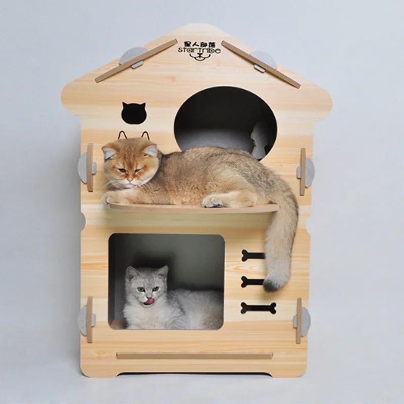 Pet Cat House House Wooden Dog Wooden House Dirt-Resistant Cat Climbing Frame One Removable Washable Cage Supplies Bed