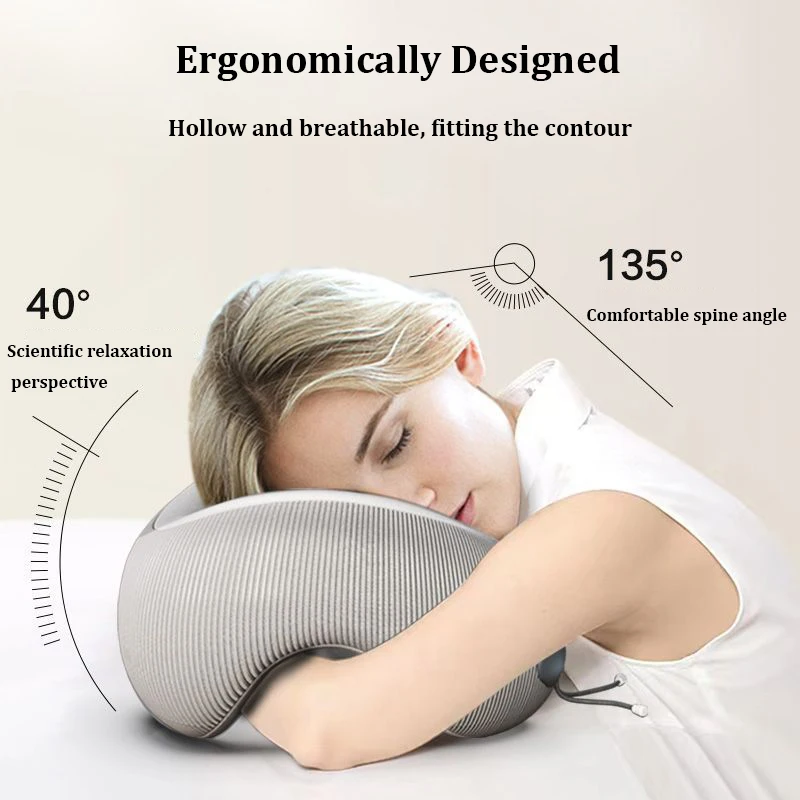 Memory Foam Rechargeable Massage Pillow Portable Ergonomic Travel Neck Guard Nap Pillow Decompression U-Shaped Sleeping Pillow