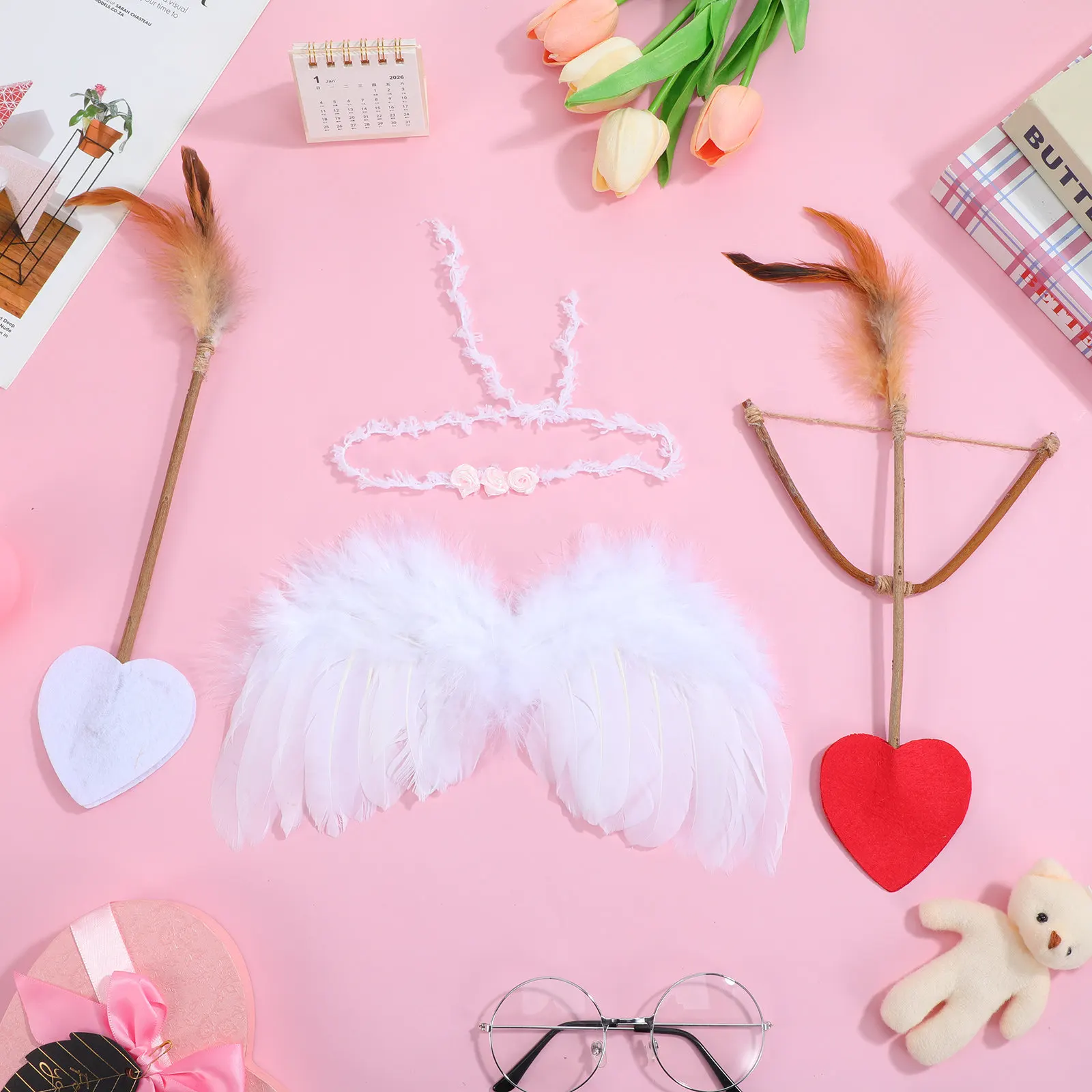 

Baby Wing Arrows Bow Set Angel Theme Photo Prop for Infants Cupid Costume Headpiece Photography Accessories Newborn Shoot Kit