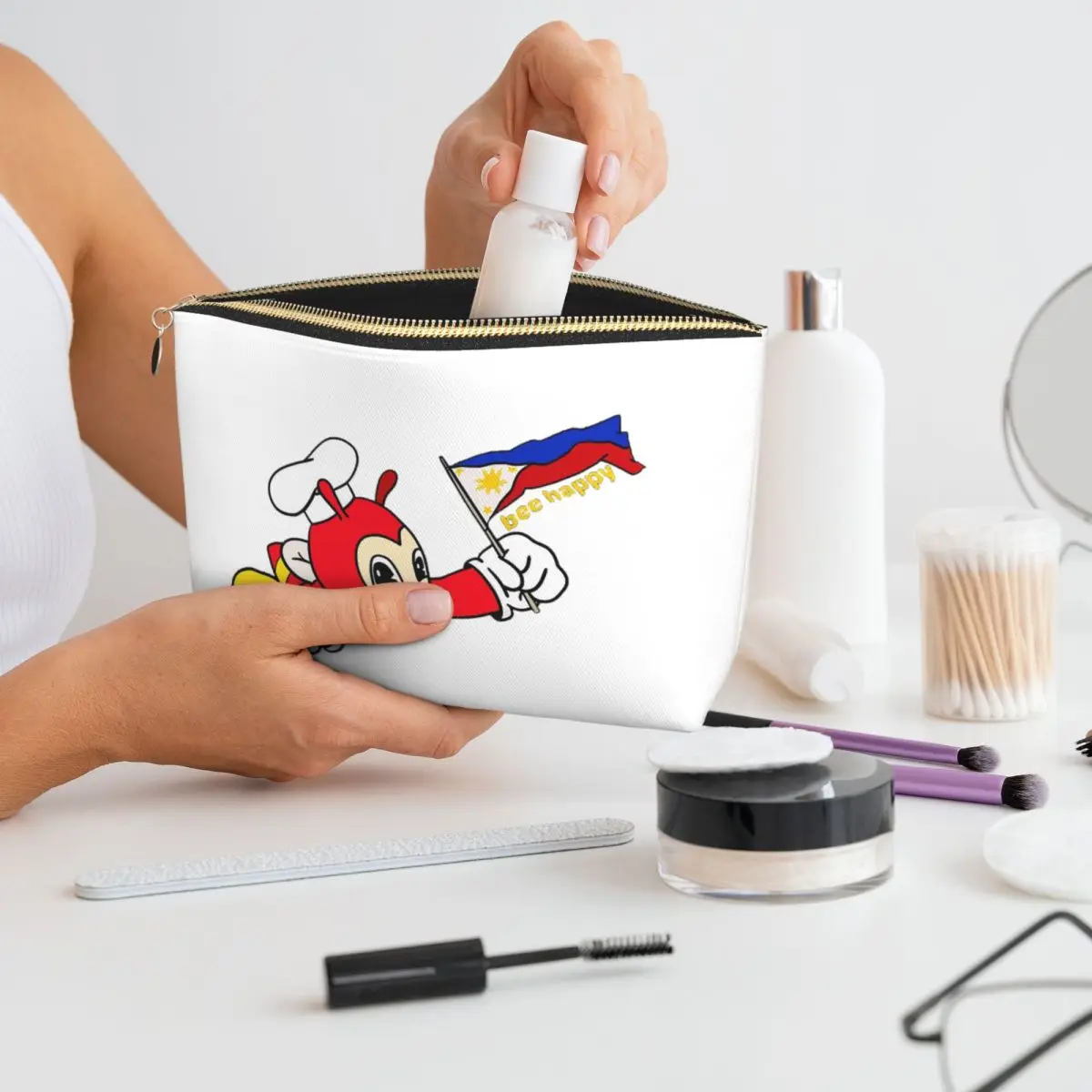 

JOLLIBEE BEE HAPPY PHILIPPINE FLAG STICKER Women Cosmetic Bags Travel Makeup Organizer Pouch Toiletry Storage Dopp Kit Case