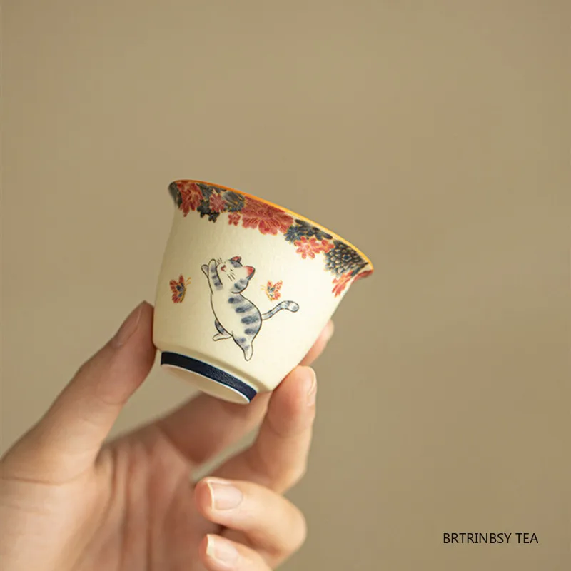 1 Pc Chinese Vintage Ceramic Tea Cup Handmade Cute Cat Tea Bowl Household Teaware Master Teacup Personal Meditation Cup 40ml view 5