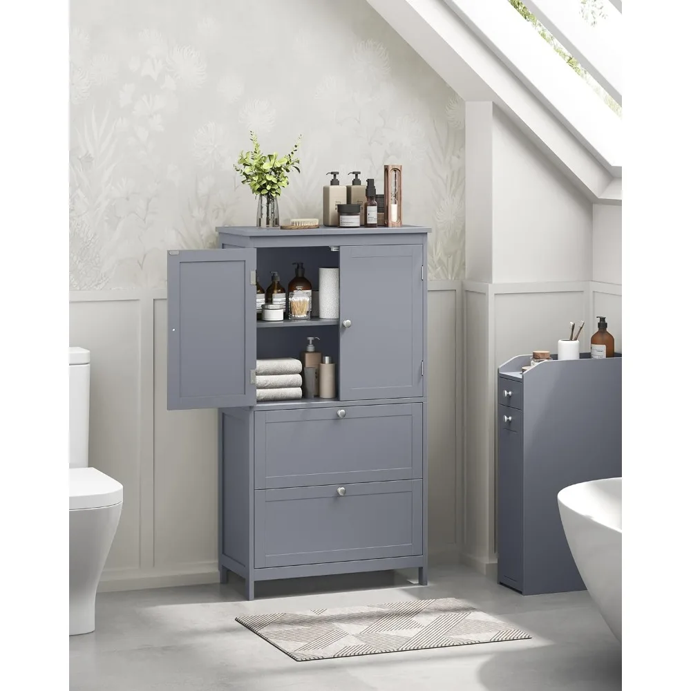 

Bathroom Floor Storage Cabinet, Bathroom Storage Unit, Adjustable Shelf, Freestanding Cabinet with 2 Drawers and 2 Doors