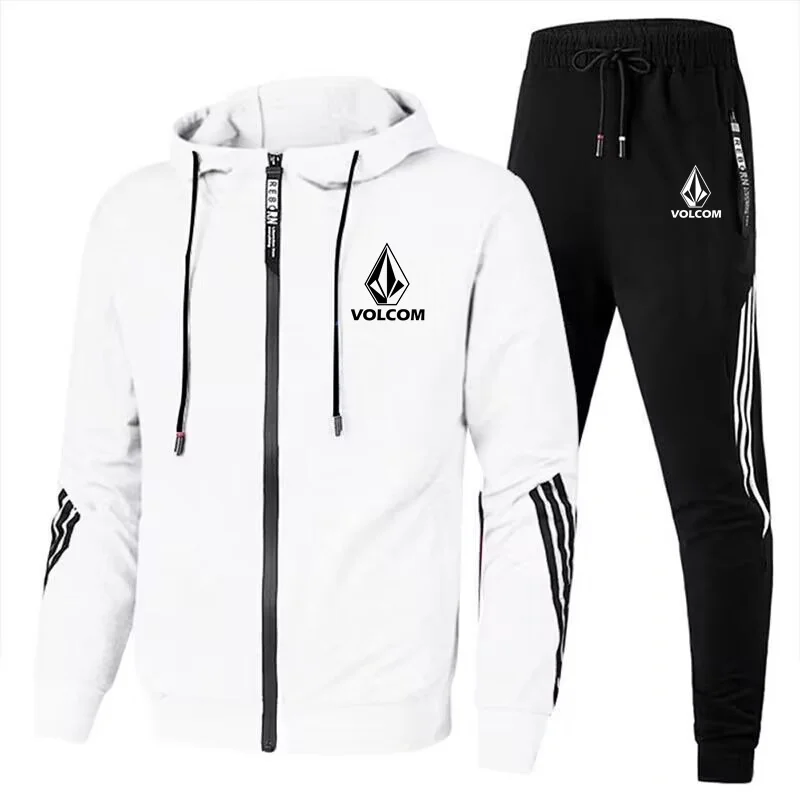 2024 Autumn VOLCOM Letter Printed Casual Sports Set Men\'s Hoodie+Pants Two Piece Zipper Jacket Outdoor Jogging Harajuku Streetwe