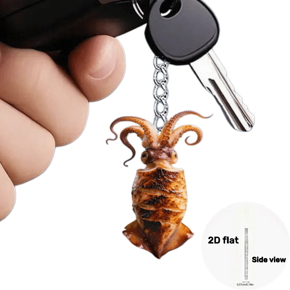 2D Grilled Squid Keychain Fun Flat Acrylic Pendant Creative Parties Accessory Holiday Decoration Giveaway For Men Students Boys