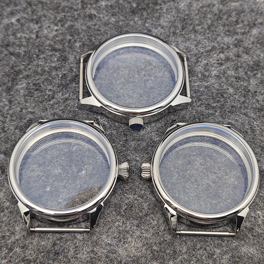 42mm Watch Case for ETA6497 Seagull ST36 Movement Polished Transparent Bottom Case Waterproof Watch Accessories