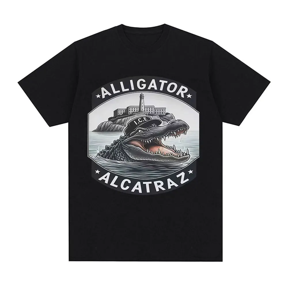 

Funny Alligator Alcatraz Florida Graphic T Shirt Men's Retro Fashion Cotton Short Sleeve T-shirts Unisex O-Neck Clothing T-shirt