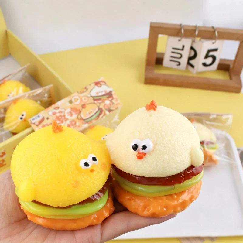Cute Hamburger Chick TPR Squish Fidget Sensory Toy Detachable Non-toxic Anti Stress Squeeze Anxiety Soothing Adult Relax Toy