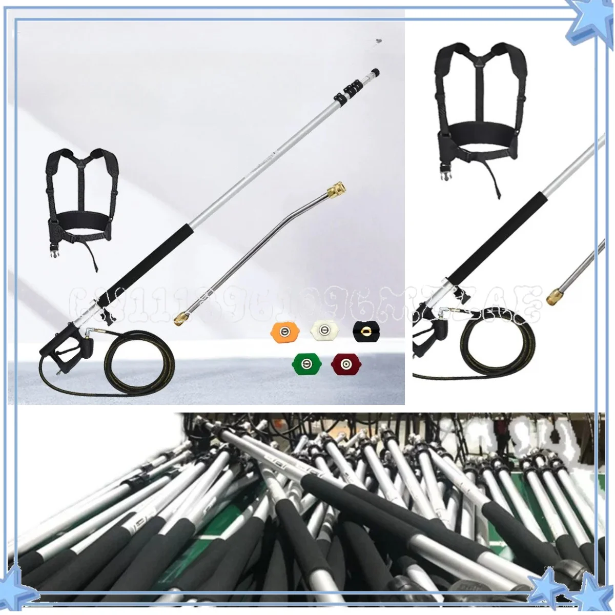 High Pressure Water Gun Telescopic Rod Lengthened Five Sections/four Sections Extended Cleaning Rod Strap Exterior Wall