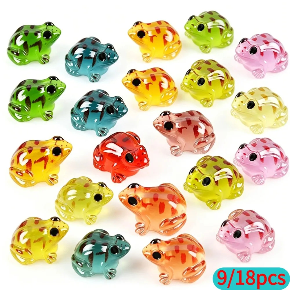 9/18 Stück leuchtende Mini-Froschfiguren, die im Dunkeln leuchten, Aquarium-Dekoration, Harz-Frosch-Fischbecken-Ornament für Feengarten