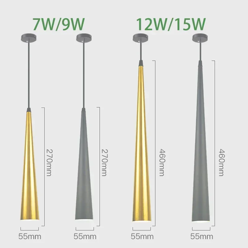 LED Hanging Lamp Anti-Glare Dimmable Kitchen Pendant Light Cone Long Tube 7W 9W 12W 15W Ceiling Spot Lighting Fixtures