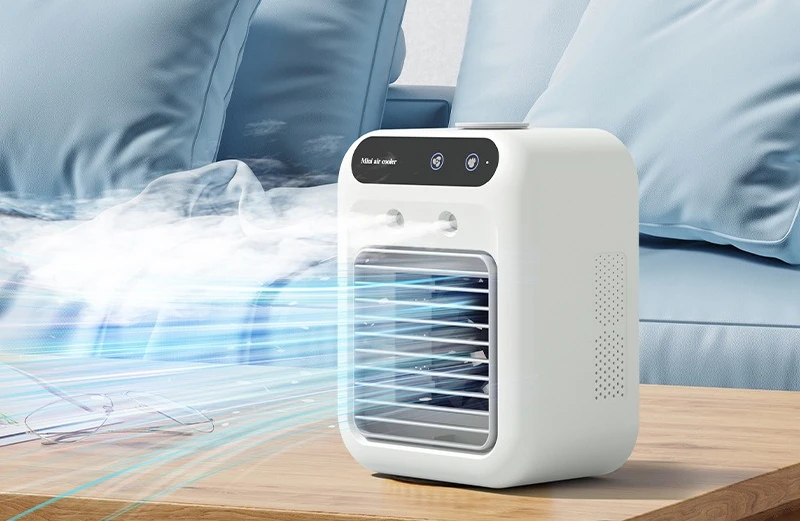 

Household Small Air Conditioning Fan Portable Dormitory Spray Cooler Humidified Electric Fan Desktop Mobile Cold Air