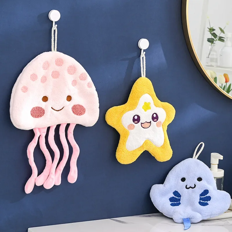 Starfish towel cute jellyfish shell coral velvet household children absorb water does not lose hair kitchen bathroom hand towel