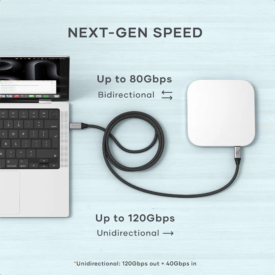 كابل USB4 V2 Pro كابل USB C بطول 1.2 متر 3.9 قدم حتى 120 جيجابت في الثانية نقل البيانات 240 وات توصيل الطاقة شاشة 8K Thunderbolt 5 4 3 متوافق
