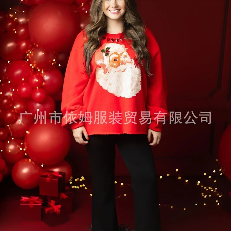 Sweat-shirt à col rond à paillettes de noël, pull décontracté pour femmes et adolescents, tenue de fête de vacances confortable et festive, cadeau pour elle