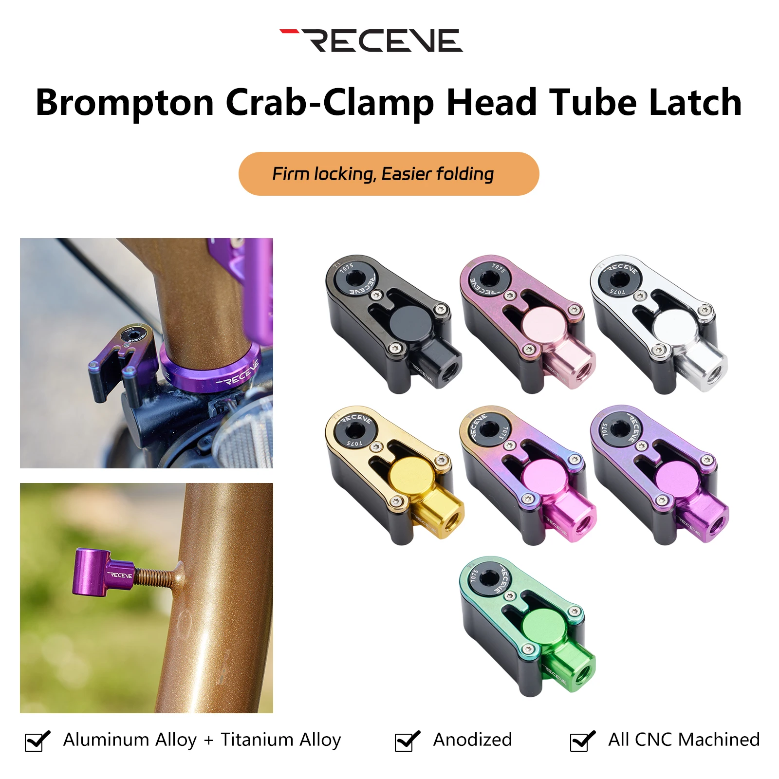 RECEVE Catcher Head Tube Clamp Folding Bike Head Tube Fixing Tool Bicycle Front Fork Catcher Buckle Aluminum Alloy For Brompton