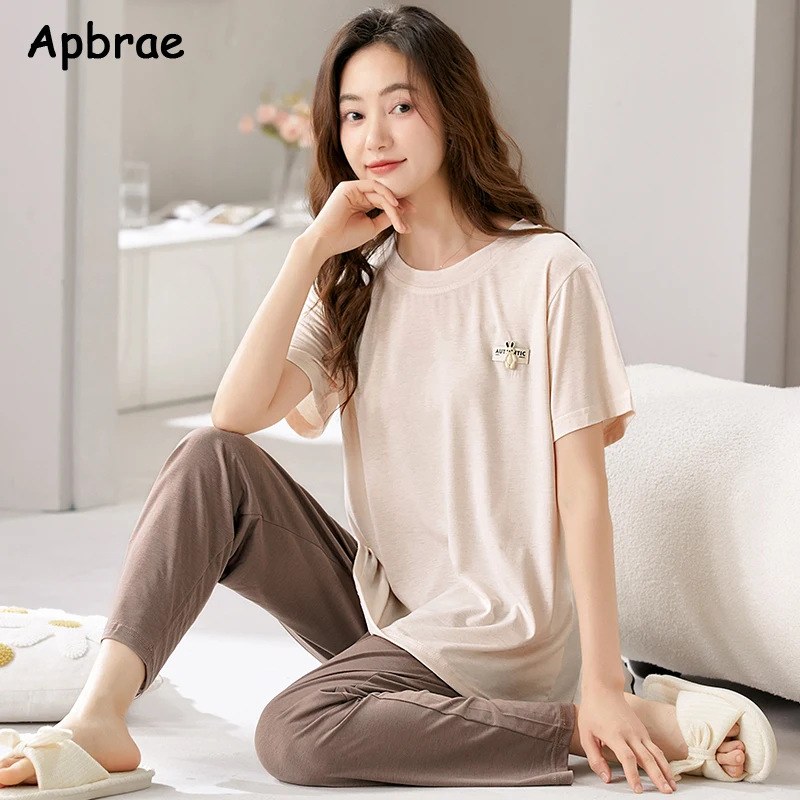 New Summer Women Pajamas Plus Size M-4XL Modal Pijamas Cute Bear Print Short Sleeve Long Pants Sleepwear Woman Pyjamas