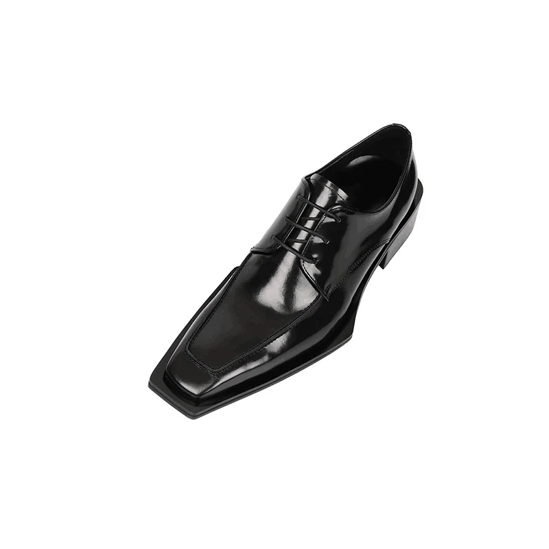 

Black Leather Derby Shoes British Style 2025 New Formal Business Square Toe Dress Shoes Newest Trendy Handmade Oxford Shoes