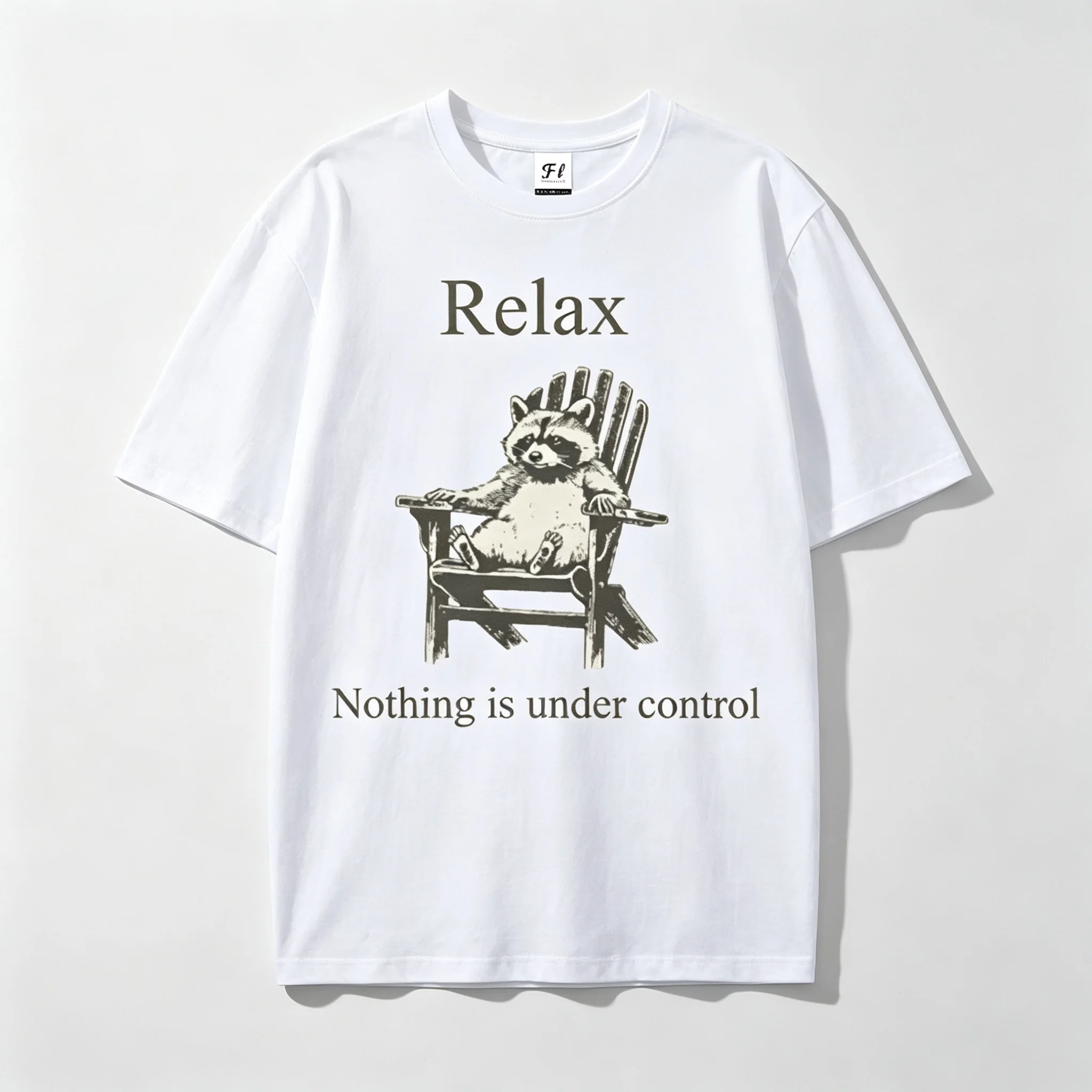 Relax Nothing Is Under Control Raccoon Graphic T Shirt Unisex Funny Quote Animal Print Short Sleeve Crew Neck Casual Tops