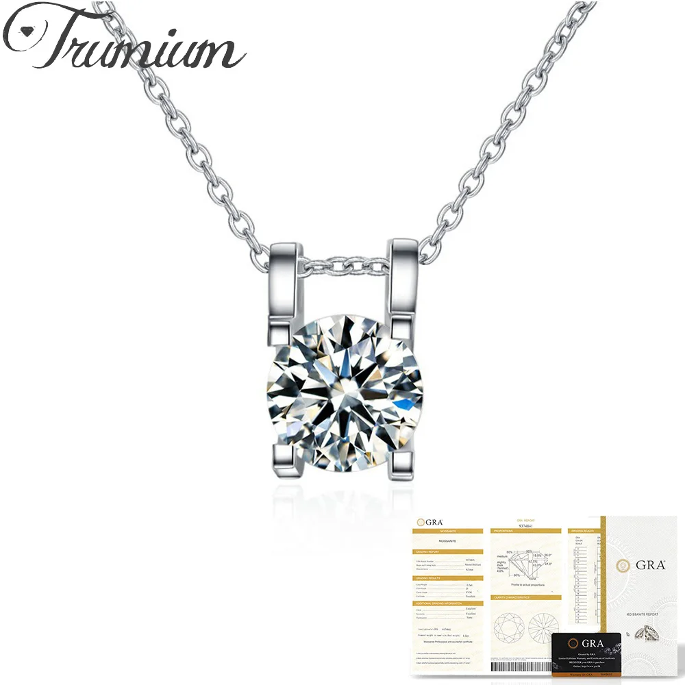 

Trumium 1ct D Color VVS Moissanite Pendant Necklace with Certificate for Women Original Real 925 Silver Chain Solitaire Necklace