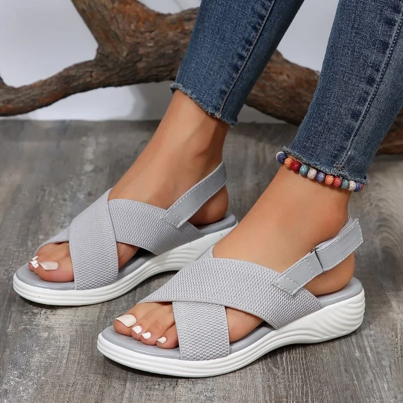 Sandalias de tacón de cuña con punta redonda para mujer, zapatillas cómodas diseño  marca, nuevas, moda de verano