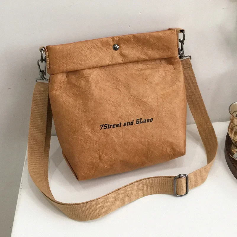 Women\'s Handbag Waterproof Personality Small Bucket Bag Kraft Paper Roll Envelope Bag Ins Shoulder Bags Party Clutch Purse