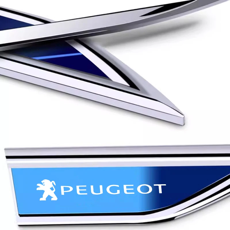 2PCS Car Stickers Badge Metal 3D Decorative Blade Style For Peugeot 208 3008 308 2008 207 107 508 607 106 406 407 307 206 301