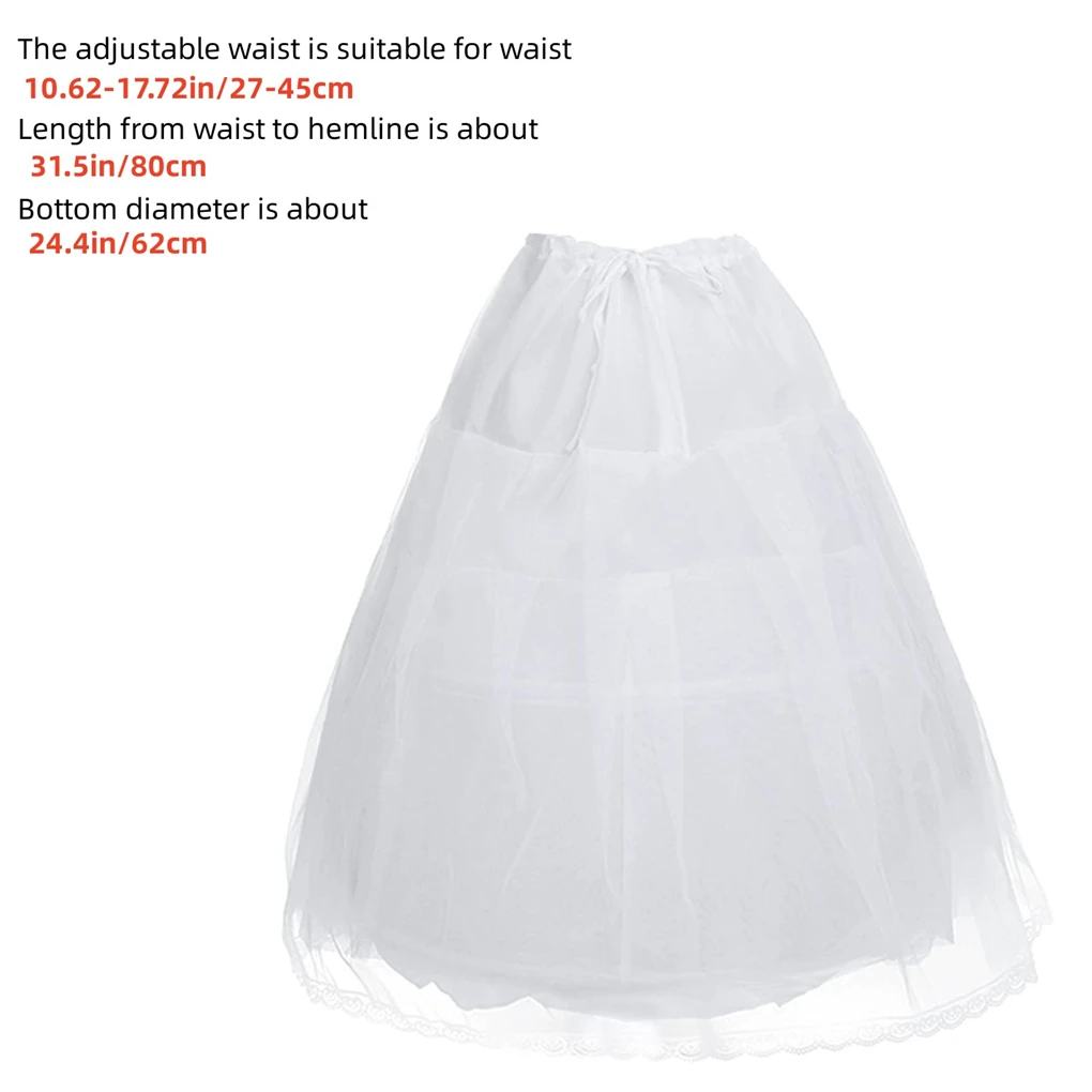 White Mesh Lolita Petticoats para crianças, Roupas Femininas, Underskirt, Catwalk, Flower Girl Dresses, 3 Hoop