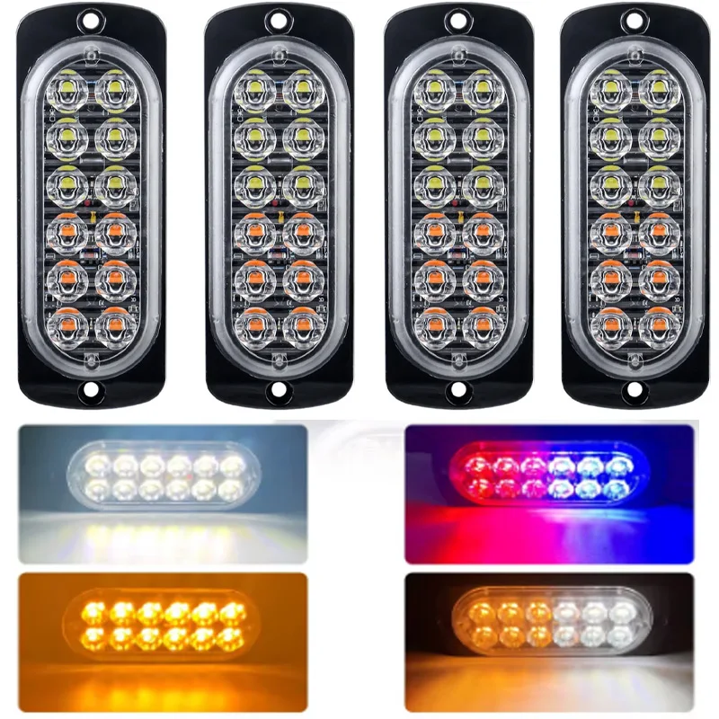 1PCS 12LED Flashing Warning Light 17 Flashing Modes Beacon Side Indicator Light Emergency Lamp 12/24V for car truck Trailer SUV
